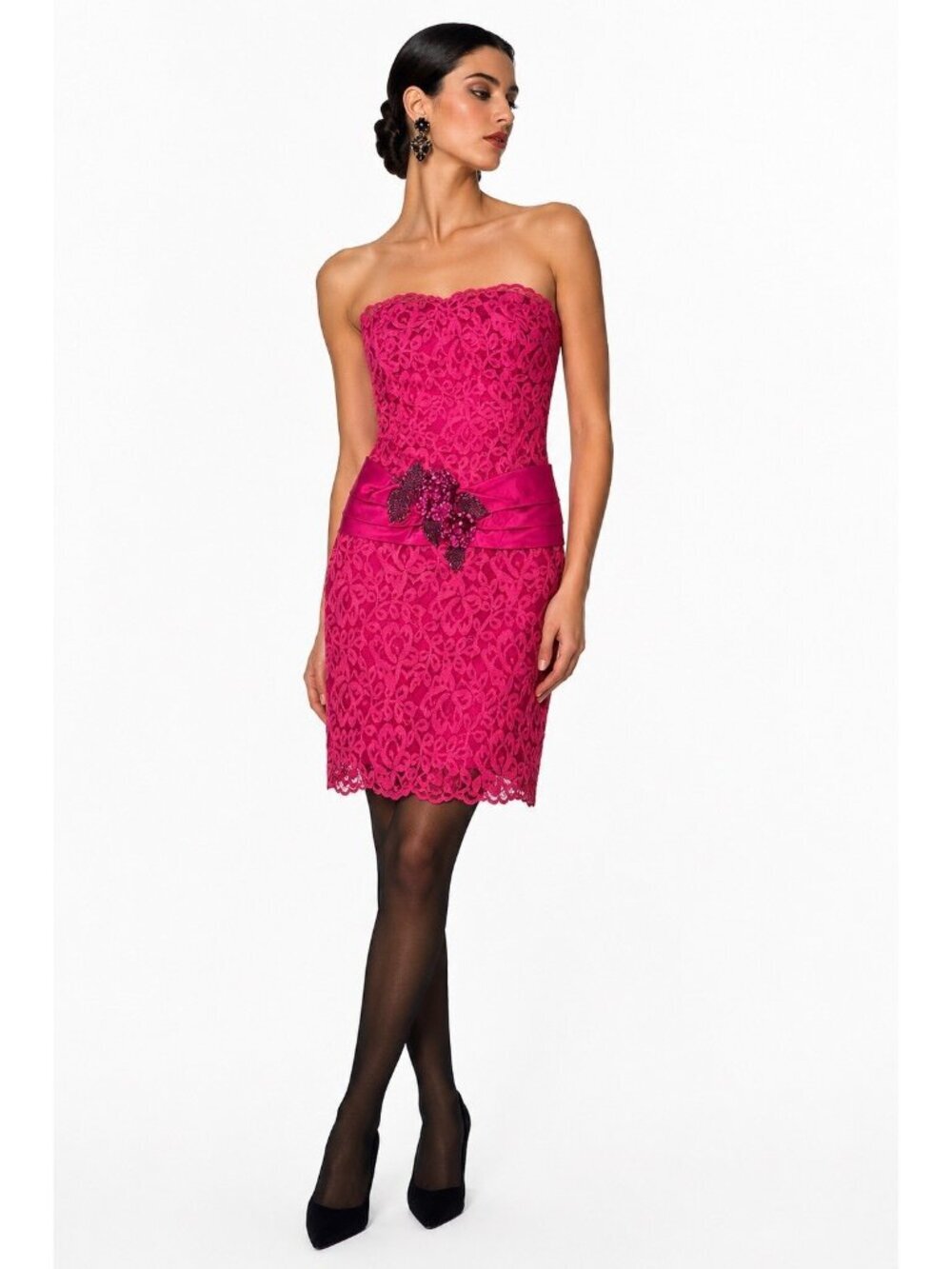 vintage 80s STRAPLESS LACE DRESS pink party SMALL cocktail carriecore parisian